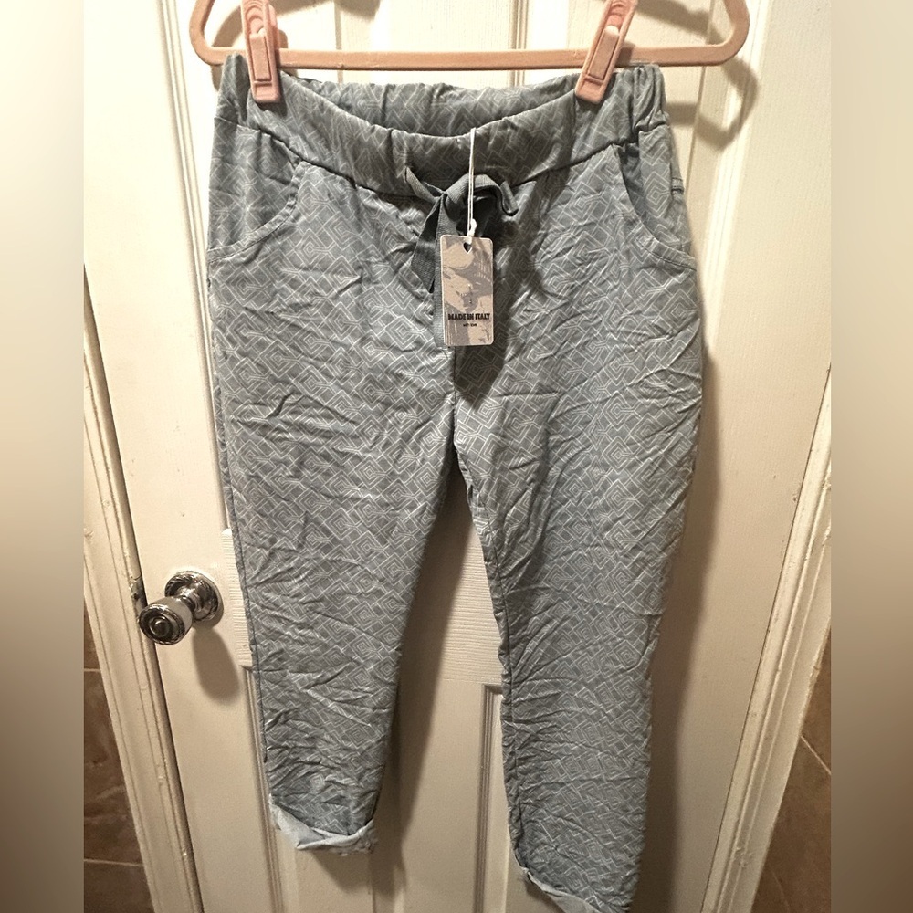 NWT Venti6 Gray/Blue Patterned Joggers Stretchy Made in Italy OS - Picture 4 of 9